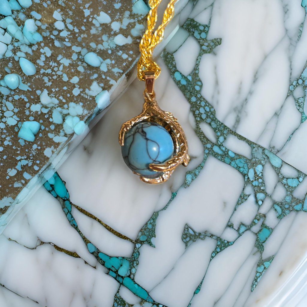 Turquoise Dragon Claw Necklace W Gold Plated Necklace 20 In.